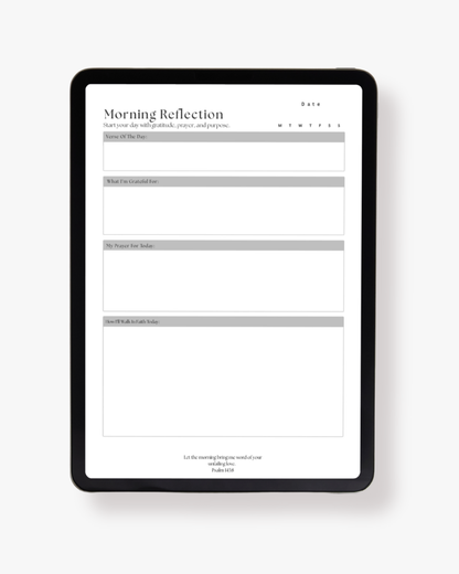 Digital FaithBase Journal displayed on an iPad showing guided reflection page.